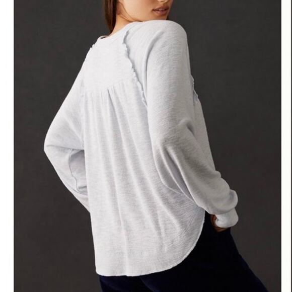 Pilcro Anthropologie Ruffled Raglan Thermal Top Cool Grey Oversized XL - Picture 3 of 14